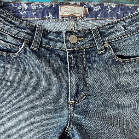 Paige Hollywood Hills Bootcut Jeans Low-Rise Stretch Medium Blue Wash Size 27 - Picture 5 of 16